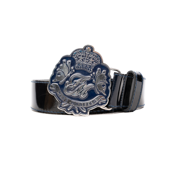 Frankie Morello Black Leather Belt with Ornate Metal Buckle - Picture 1 of 7